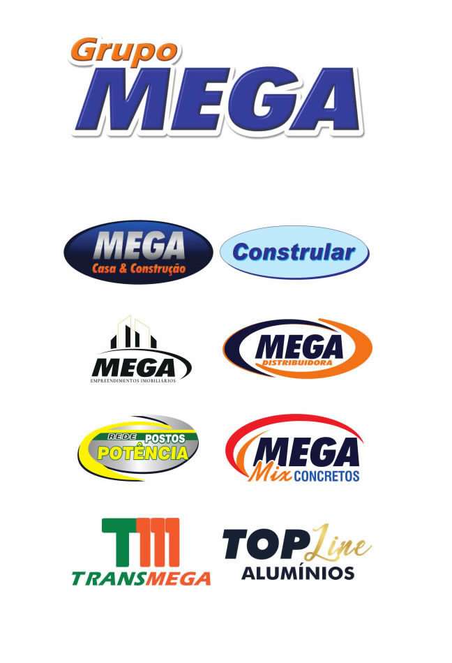Grupo Mega: Tranmega, Top Line, Posto Potência, Mega Mix, Mega Empreendimentos Imobiliários, Mega Distribuidora, Mega Casa e Construção e Constrular